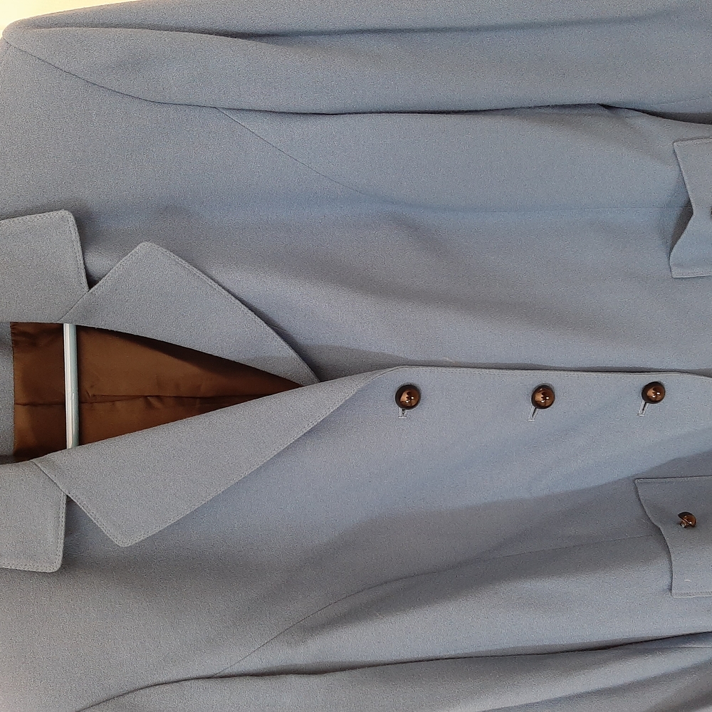 Chic Light Blue Blazer with Brown Buttons